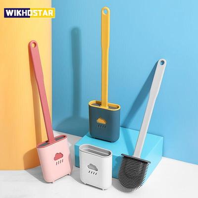 Scopino per WC in silicone Scopino per WC con supporto Spazzole per pulizia a setole morbide a testa piatta con staffa ad asciugatura rapida Strumento per il bagno
