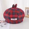 New Cute Plaid Bunny Ear Denim Beret For Women Summer Face-Slimming Octagonal Hat Japanese Retro Versatile Style