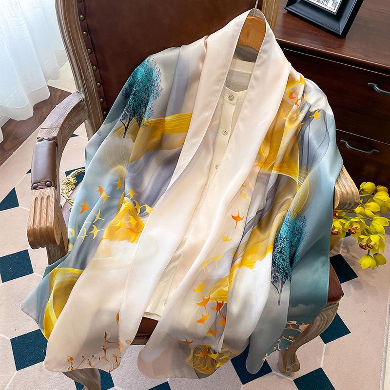 Luxury Brand 100% Real Silk Scarf Women Designer Shawls and Wraps Elegant Floral Print Pashmina Soft Long Scarves Femme Hijab