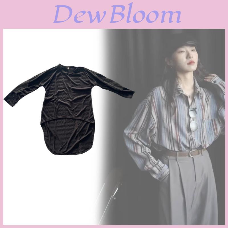 T-shirt da donna con scollo a V in tessuto Tencel a manica lunga, top casual per il comfort