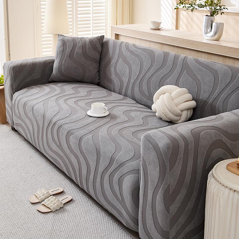 Neue Fleece Sofahut Sofa Schutzhülle Einfaches Wellenmuster Rundumschutz Staubdicht und Verschleißfest Heimdekoration Vielseitig