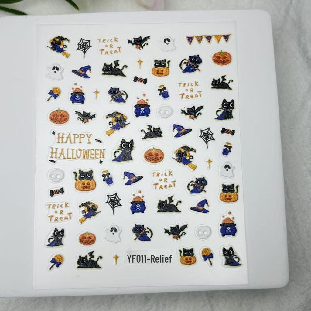 New 3D Halloween Nail Art Stickers: Embossed Pumpkins & Bats