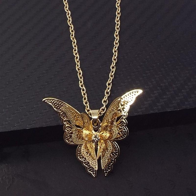 3D Hollow Pointed Butterfly Crystal Flower Necklace Alloy Fashion Exquisite Flying Wings Butterfly Necklace Ladies Jewelr