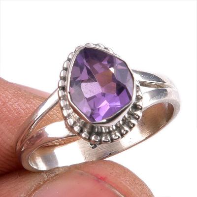 Natural Pink Amethyst Gemstone 925 Solid Sterling Silver Jewelry Ring S.6 j7E89
