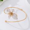 Elegant Gold Enamel Floral Open Armlet Bracelet for Women