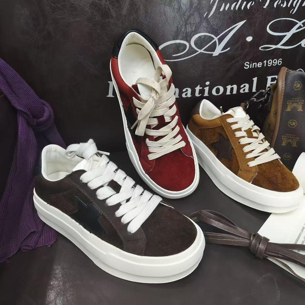 Women's Retro Star Cowhide Sneakers - Autumn 2025 Collection