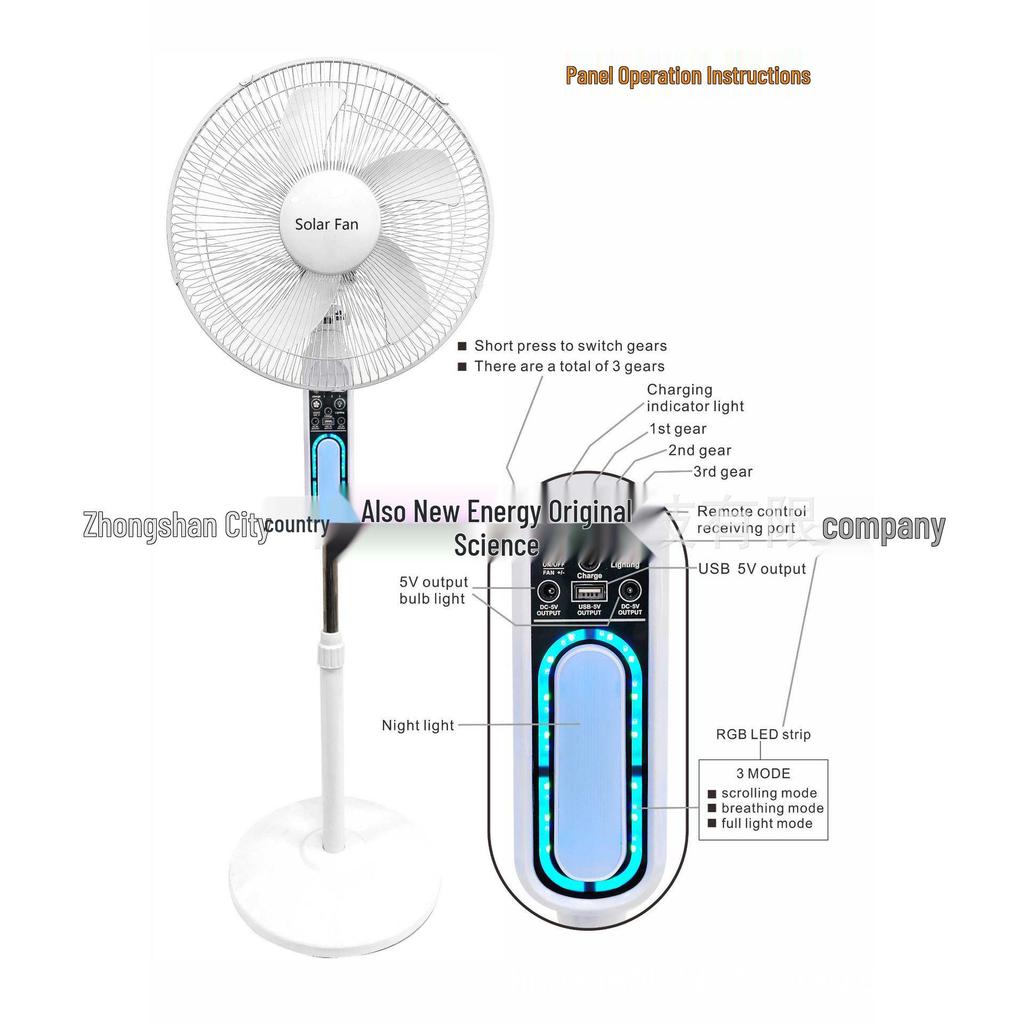 16-Inch Solar Rechargeable DC Floor Fan for Home and Outdoor Use