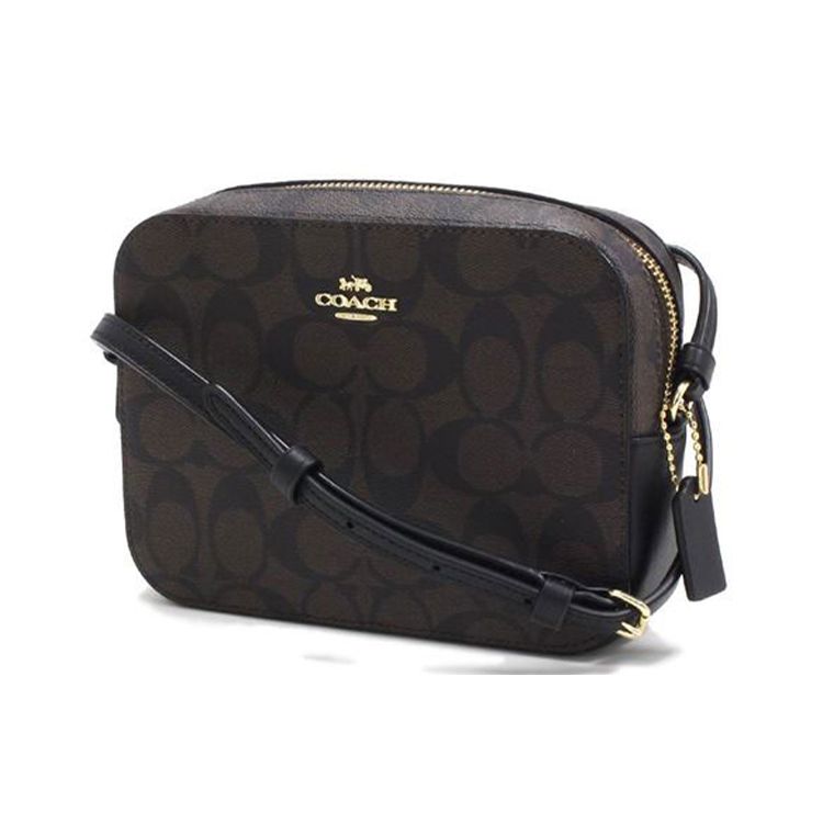 Coach Camera Series 18 Classic Monogram Print Zipper Closure Coated Canvas And Leather Camera Bag Women Shoulder Bag Dark-Brown 91677-IMAA8