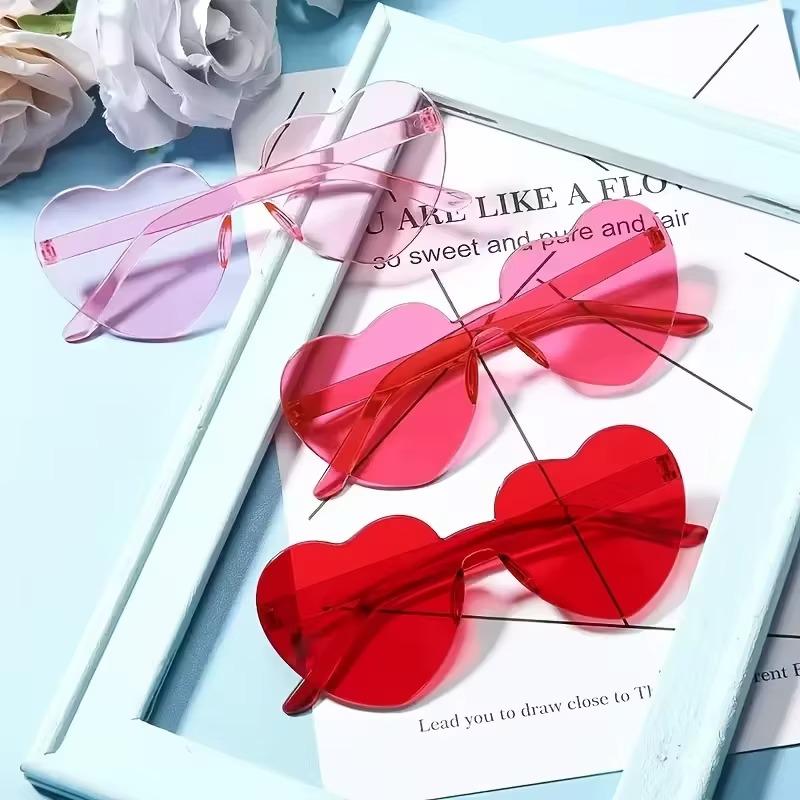 1/2/4PCS Heart Sunglasses for Women Men Rimless Eyewear UV400 Female Pink Green Yellow Blue Orange Purple Brown Sun Glasses