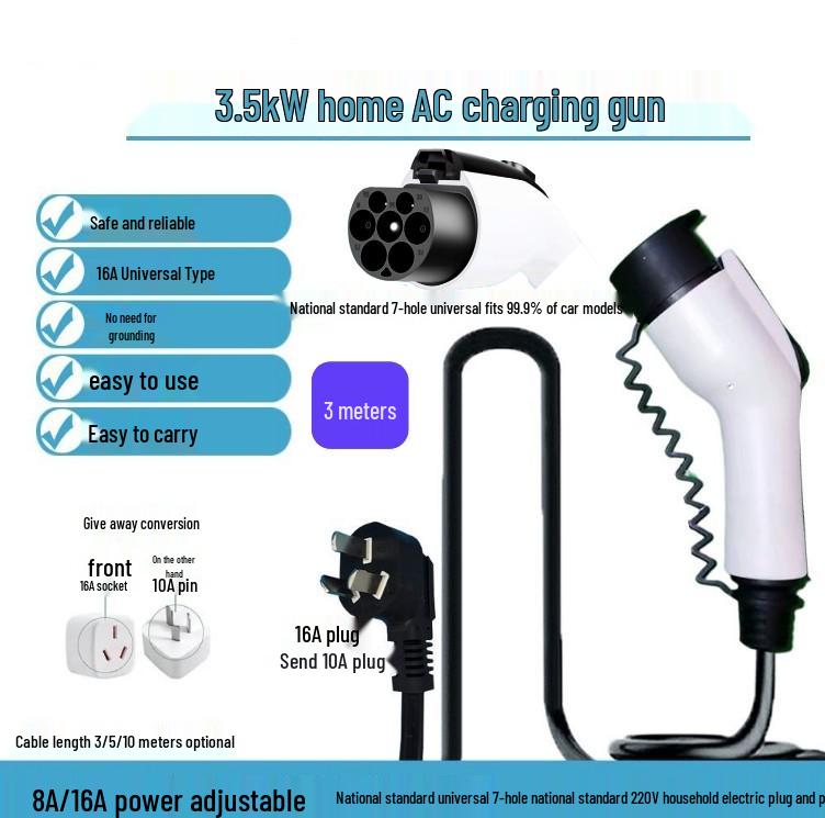 

Portable Temperature-Controlled Car Charging Gun – Home Charger Without Ground Wire