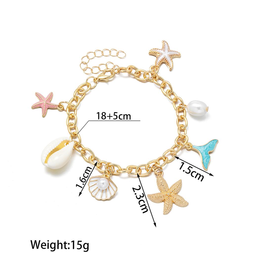 Bohemian Ocean-style Alloy Starfish Shell Beauty Fish Tail Shell Pendant Adjustable Women's Charm Bracelet