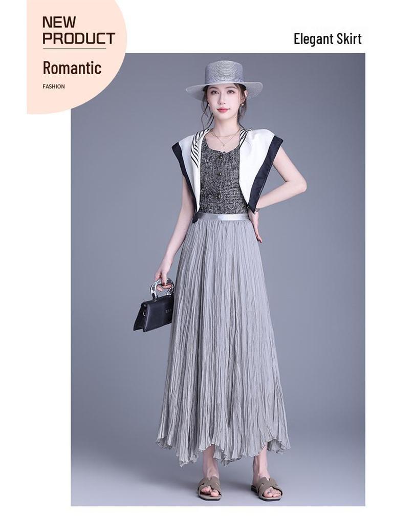 Elegant Mesh Draped Midi Skirt - Spring 2026 Collection: Irregular Hem & Pleated Design