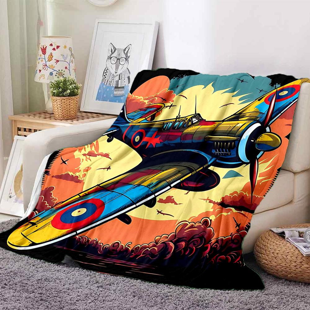 1pc Aircraft Aviation Lightweight Flannel Blanket, Comfortable and Warm Blanket, for Office and Camping Sofa Bed, Livingroom096