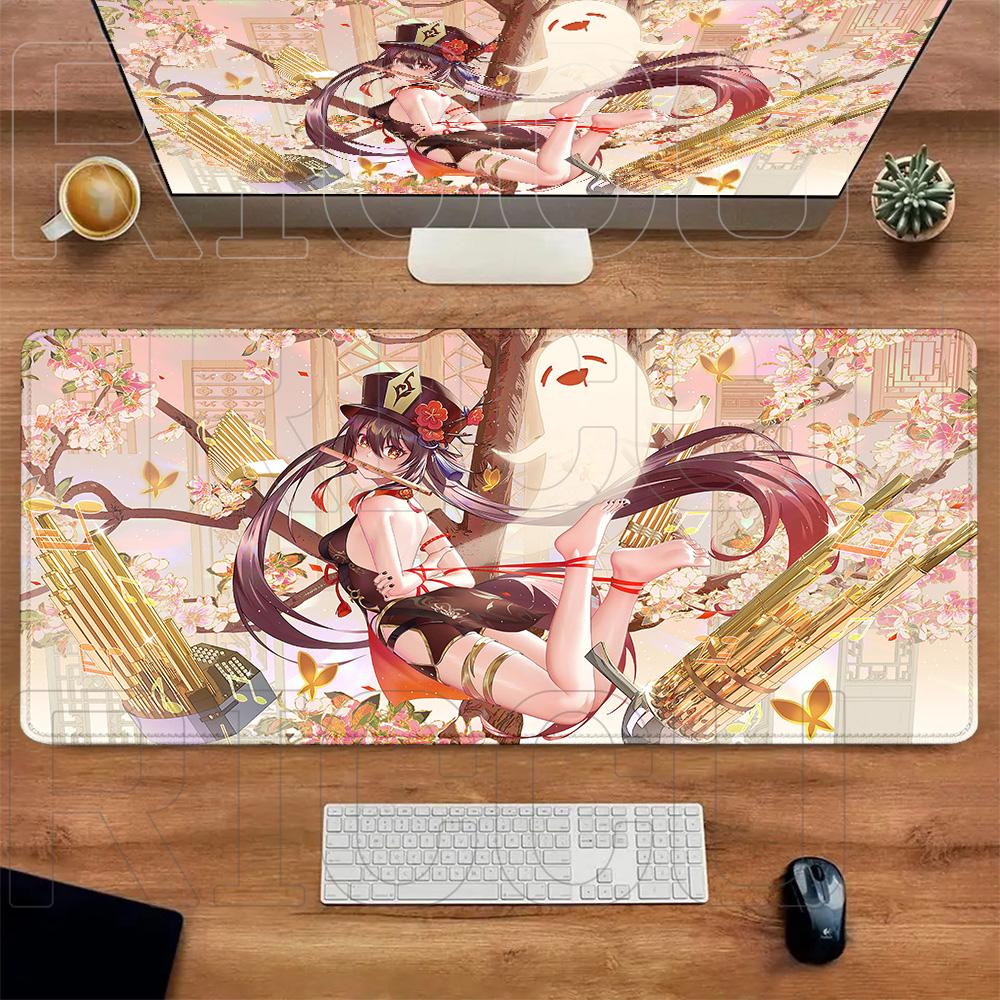 XXL Teppich Anime Hu Tao HD Druck Mauspads Gummi Gaming Genshin Impact Mauspads Tastaturmatten Computer PC Laptop Spieltischmatte