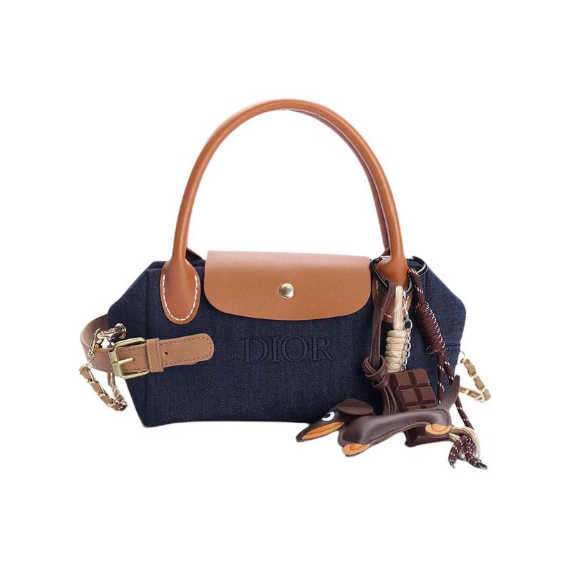 DIOR Bag [Customized Cosmetic Bag] Canvas Bubble Jellyfish, Apricot Sausage Handbag, Crossbody Bag, Storage and Portability, Denim Fabric, Trendy синий