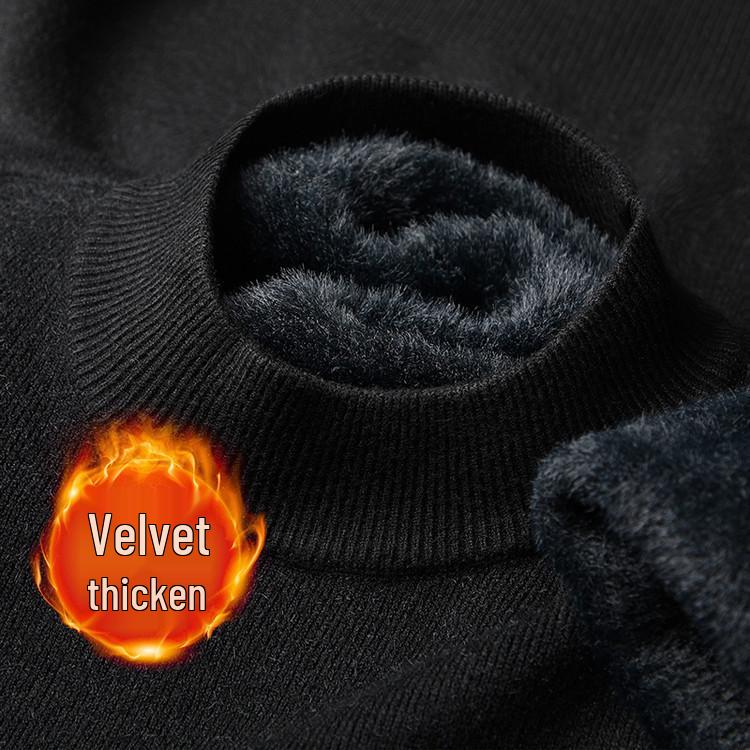 Men's Winter Velvet Pullover Sweater - Anti-Cold, Thick, Half-High Collar, Luxurious, Warm to -15°C