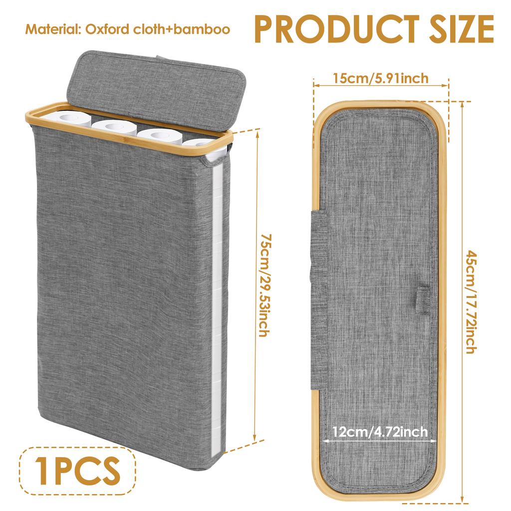 40L Toilet Paper Basket Bathroom Storage Box with Bamboo Lid Large Capacity Foldable Waterproof Tissue Organization Box