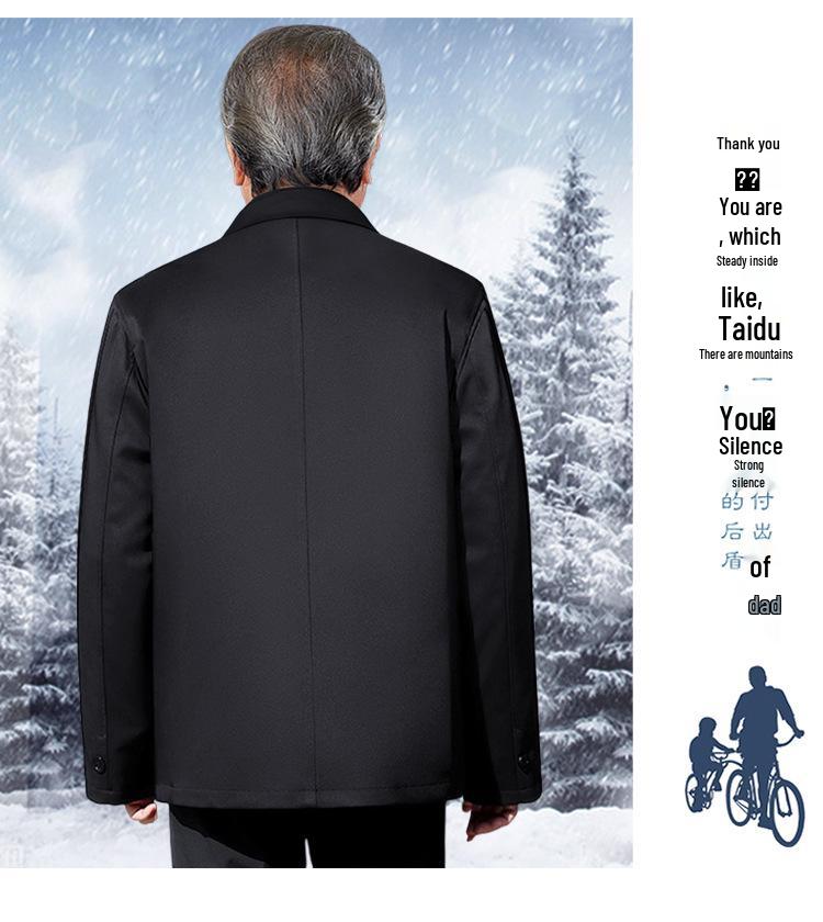 Elderly Men's Winter Fleece-Lined Cotton Jacket, Short Style for Ages 50-70