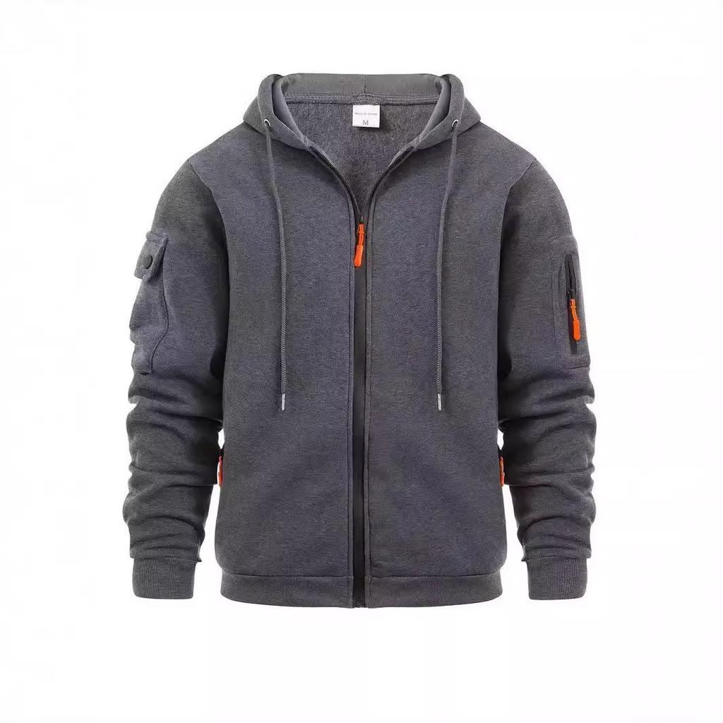 Spring and Autumn Men's Sweater Hoodie Zipper Arm Pocket Cardigan Men's Sports Plus Size Casual Jacket