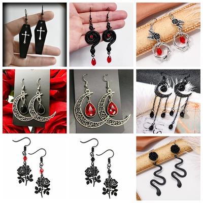 Gothic Rose And Black Crystal Earrings Romantic Dark Witch Vintage Jewelry Wiccan Minimal Pagan Phase Witchy Goddess Women Gift