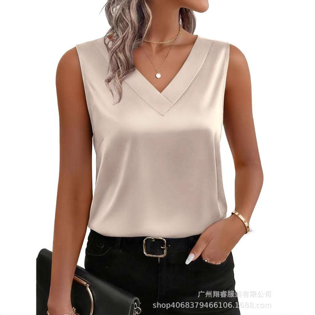 Women's Summer Silk Satin V-Neck Sleeveless Vest Shirt