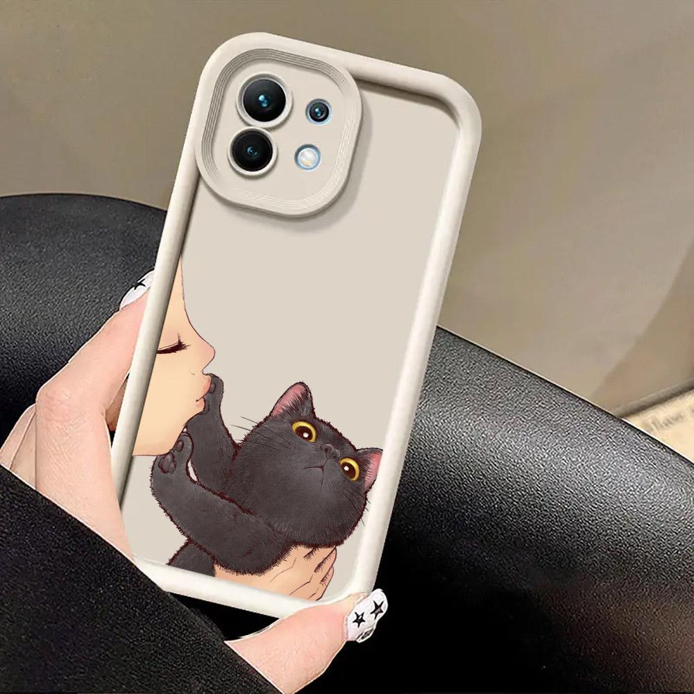 Phone Case For Xiaomi 14T 14 13T Pro 12 13 11 Lite POCO F3 F5 X3 X5 X6 M5s M6 Pro Soft Cover Cute Lovely Cat Kiss Refuse to kiss