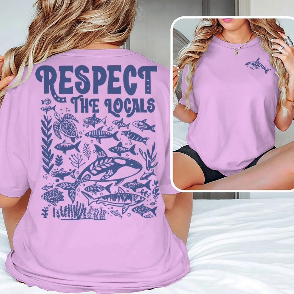Ocean Animal Vintage Print T Shirt "Respect The Locals" Ocean Beach Series T-Shirts Unisex Unisex Short Sleeve Summer Vibes Tshirts