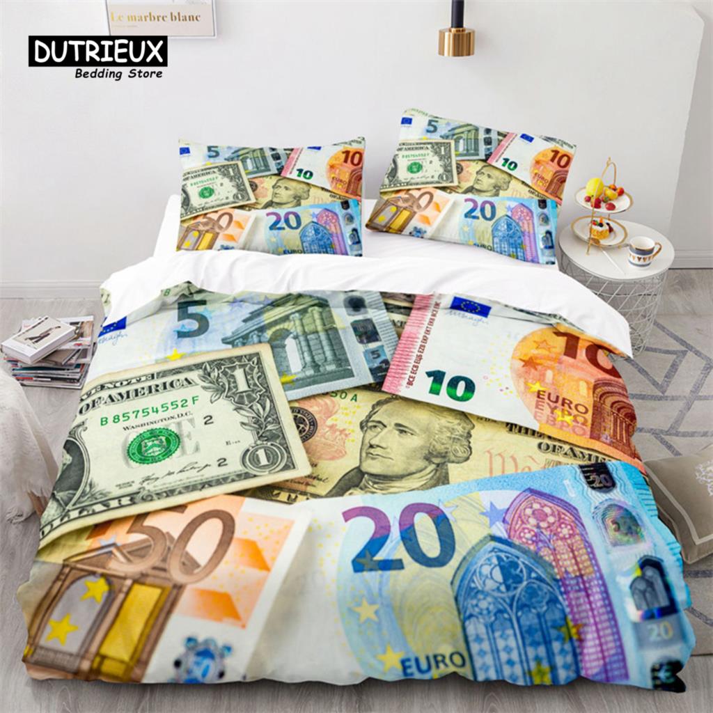 

Комплект постельного белья с разноцветными деньгами, долларовые купюры США, комплект пододеяльников с 3D-принтом, покрывало с наволочками, декор для спальни AU Double(180x210cm)