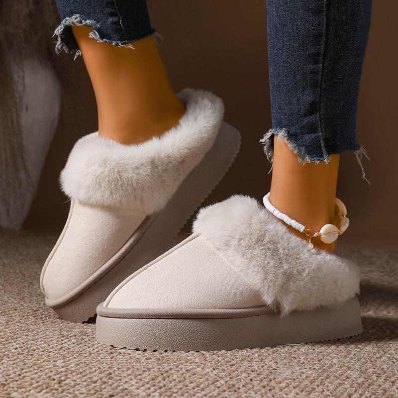 Fashion Solid Color Simple and Versatile Thick-soled Cotton Slippers Winter Women's Flat Bottom Comfort Is Necessary for All Occasions