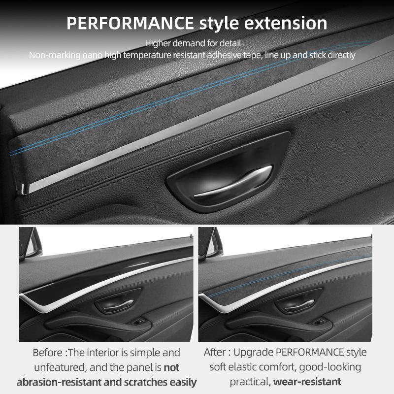 For BMW F10 Series 5 Made of Alcantara Car Interior Door Panel Trim Strip Performance Frame Sticker 4pcs Auto Tuning Accessories