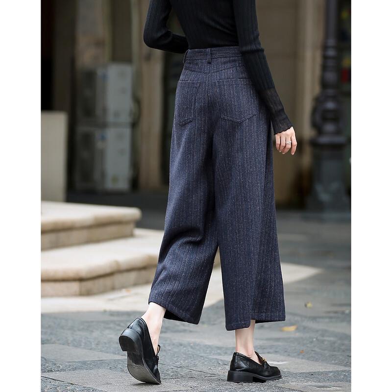 Demana Damen Wollmischung Fischgrät Cropped Weitbein Hose