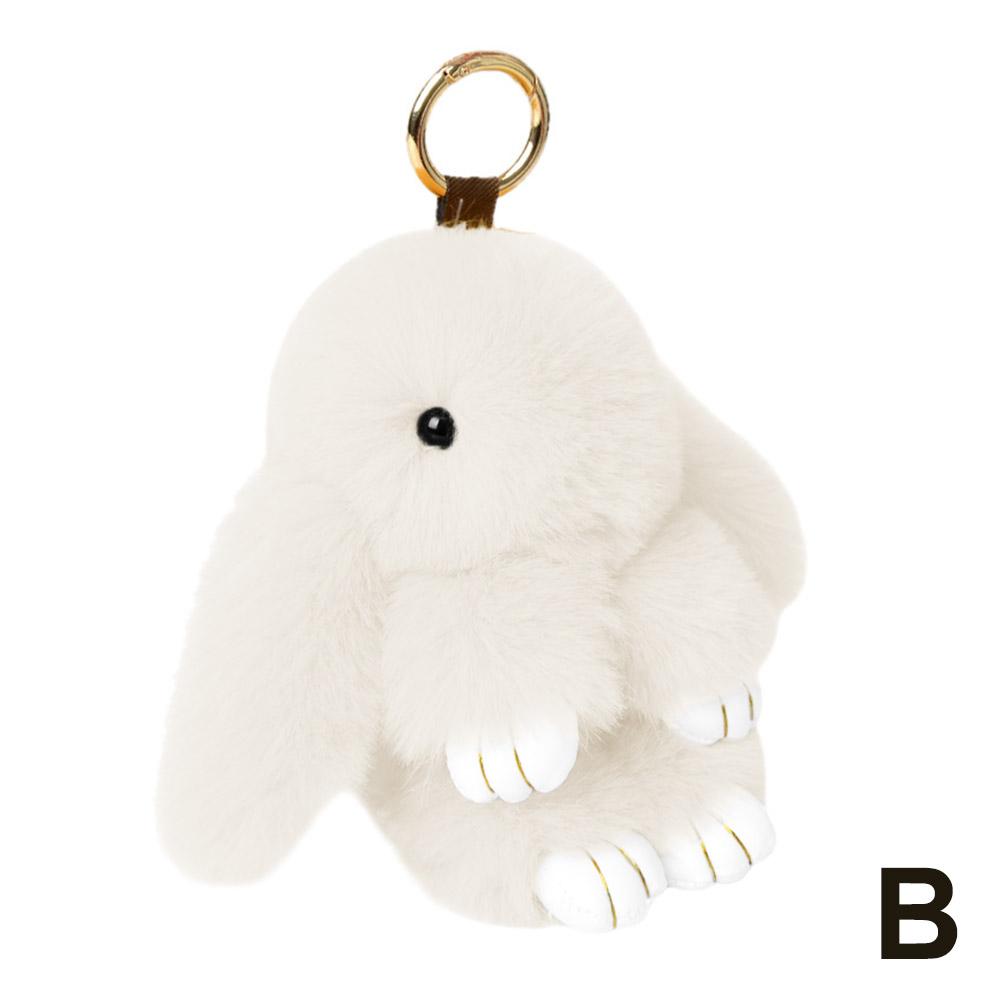 Rabbit Keychain Ring Fluffy Real Fur Pompon Bunny Trinket Key Chain Charm Cute Key Ring On Bag Car Key Pendant