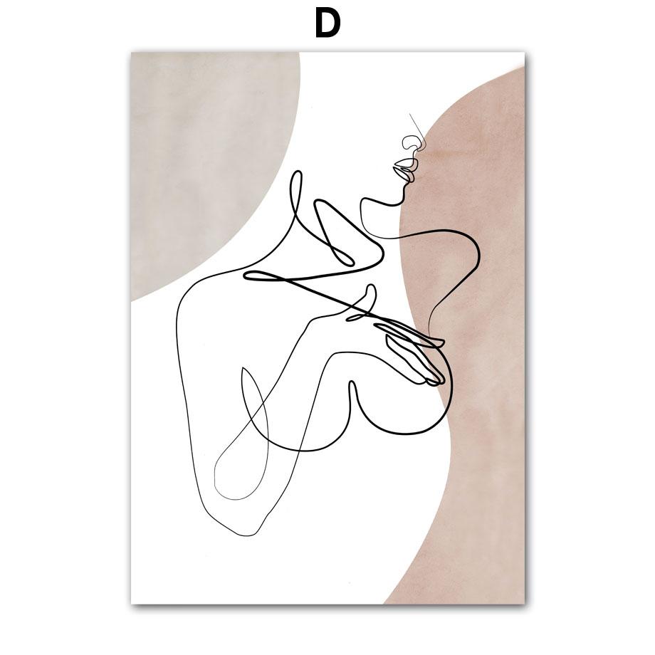 Pintura em Tela Arte de Parede Linha Corpo de Menina Preto Branco Minimalista Pôsteres e Impressões Nórdicos Imagens de Parede para Decoração de Sala de Estar