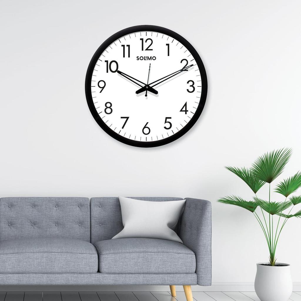 Sober 12-inch Plastic and Glass Silent Movement Wall Clock (Black Frame)