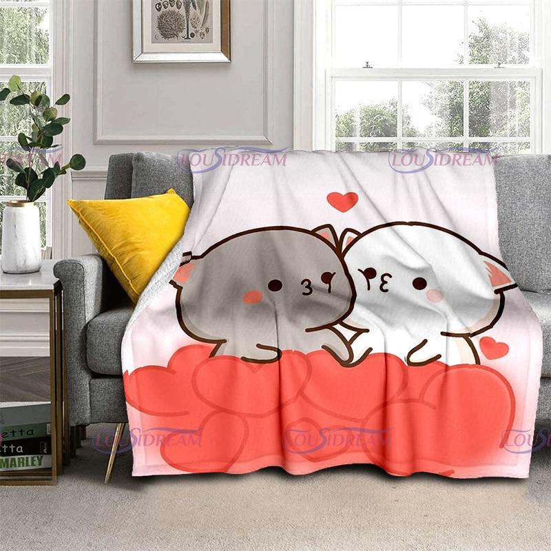 Kreslená broskvová deka pro kočky Super hřejivá dětská dívka Roztomilá kočičí deka Cestovní povlečení Rozkládací pohovka Deka pro milovníky narozenin Dárek pro milence