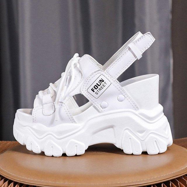 

Сандалии на высоком каблуке, женская обувь, новинка 2023 года, летние босоножки на танкетке, увеличивающие рост, 11 см, женские сандалии на платформе, массивная обувь Sandalias Mujer 34 белый