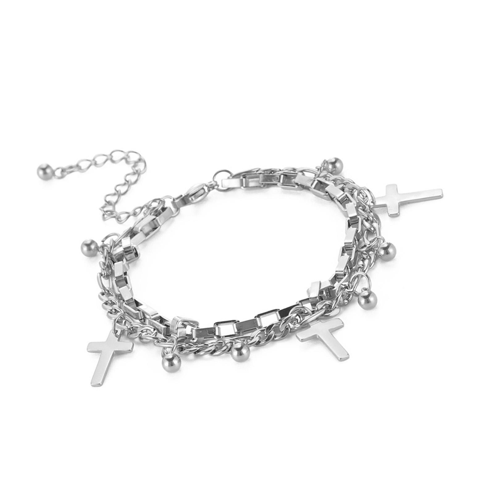 

Trendy Crosses Pendant Bracelet Women s Trendy Crosses Pendant Bracelet Elegant Double Layer Wristband Accessory срібний