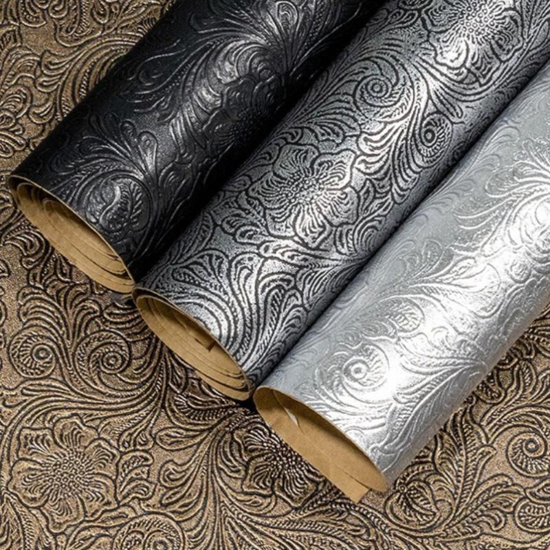 Retro Embossed Faux Leather Fabric Self Adhesive Sheet Swirls Pattern Synthetic Leather Repair Patch for Car Interior Seat Sofa