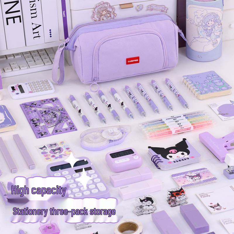 Large Capacity Canvas Double Layer Pencil Case for Middle & High School Students
