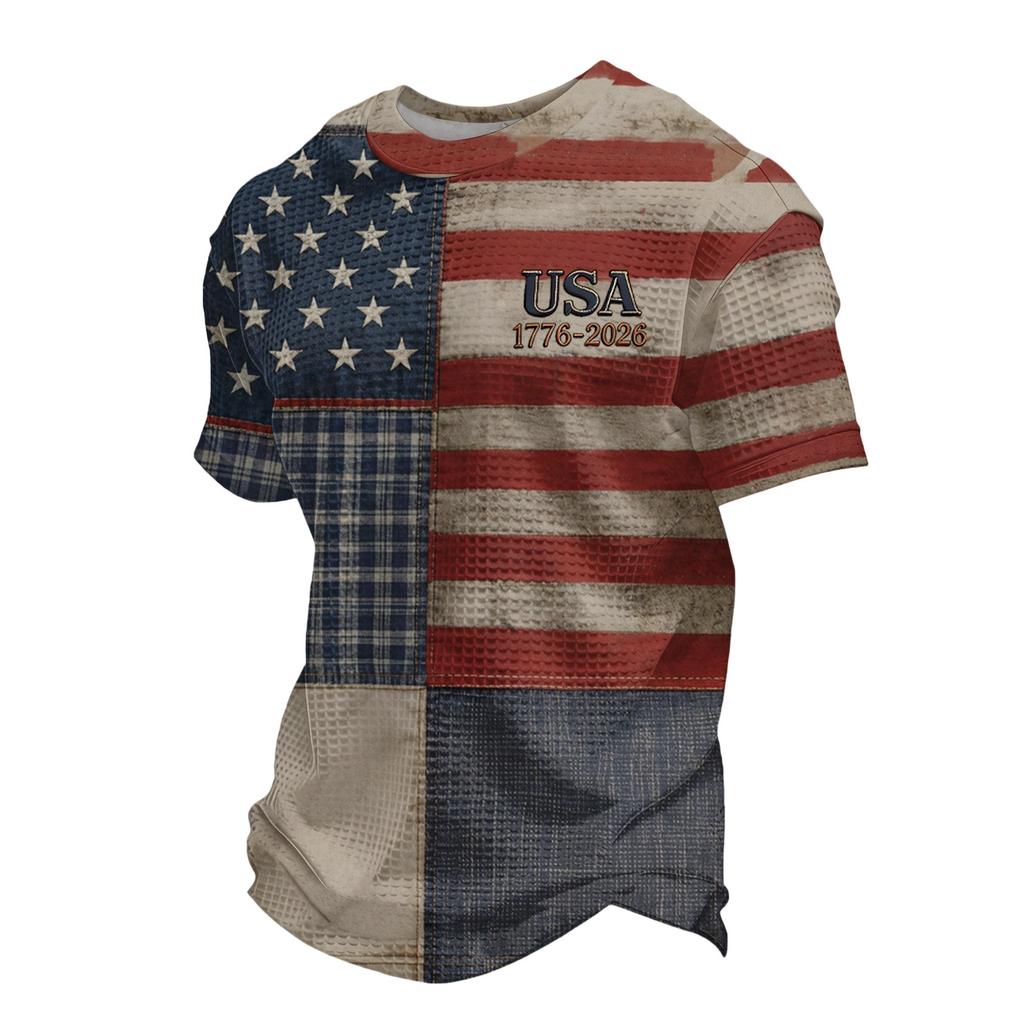 Men's Loose And Casual Flag-print T-shirt, Short Sleeve Shirt