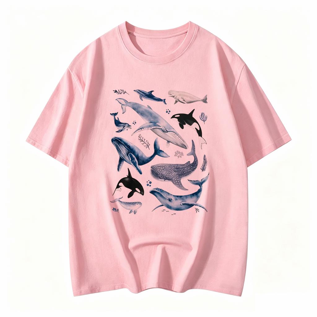 Fashion Unisexs Tshirts Ocean And Whales Printing Tops Oneck Soft Short Sleeve Summer Casual Female Clothes