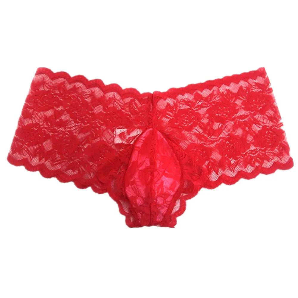 Mens Underwear Lace Thong Enhance Pouch Bikini Briefs Pants
