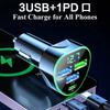Car Phone Charger USB Type C Super Fast Charge in Car with LED Voltage Monitor for iPhone Samsung Huawei Oneplus Vivo Oppo