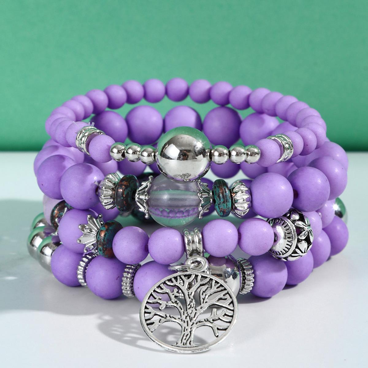 

4 шт. женские модные элементы эластичные бусины смешанного цвета браслет любовь ювелирные изделия аксессуары подходят для свидания, вечеринки, фестиваля подарки