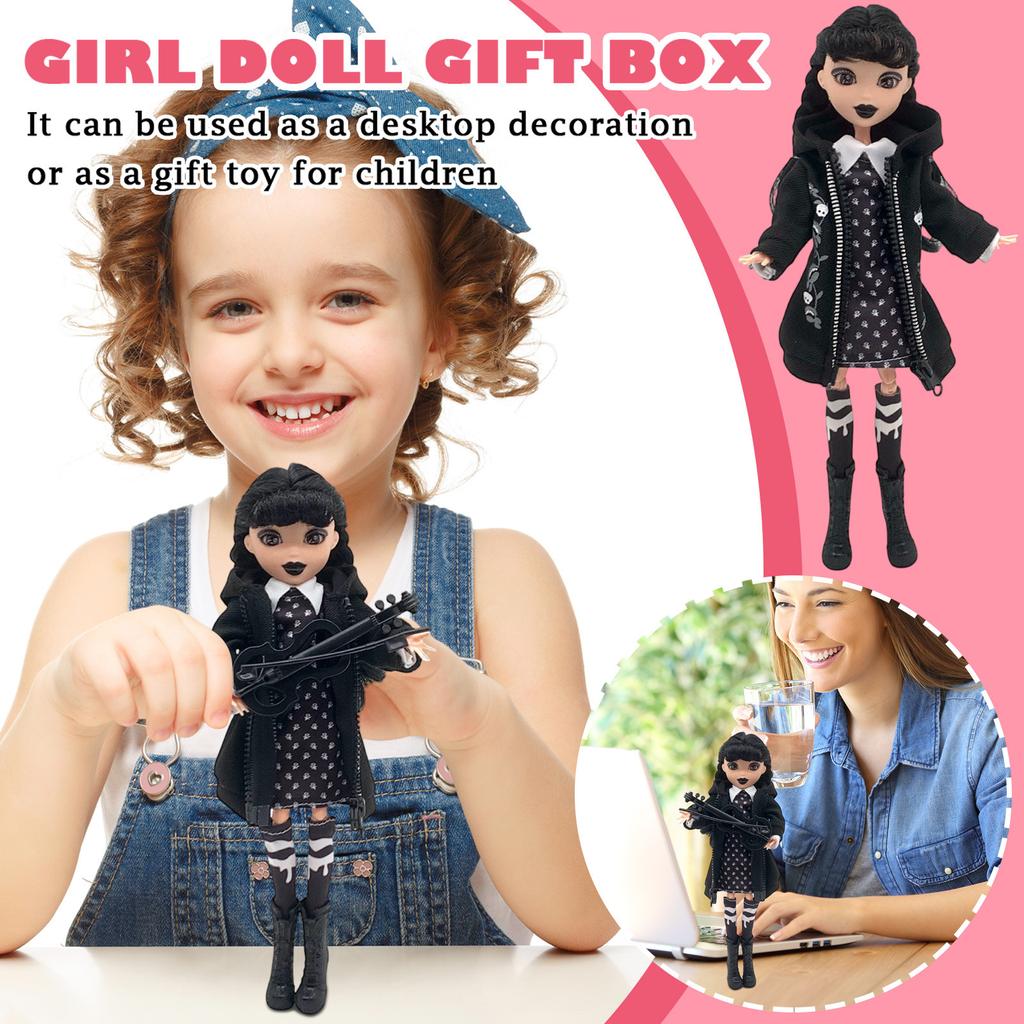 11.5 Inch Doll With Gift Box Black Dress Heels And Hair Perfect Toy Gift For Girls And Fans