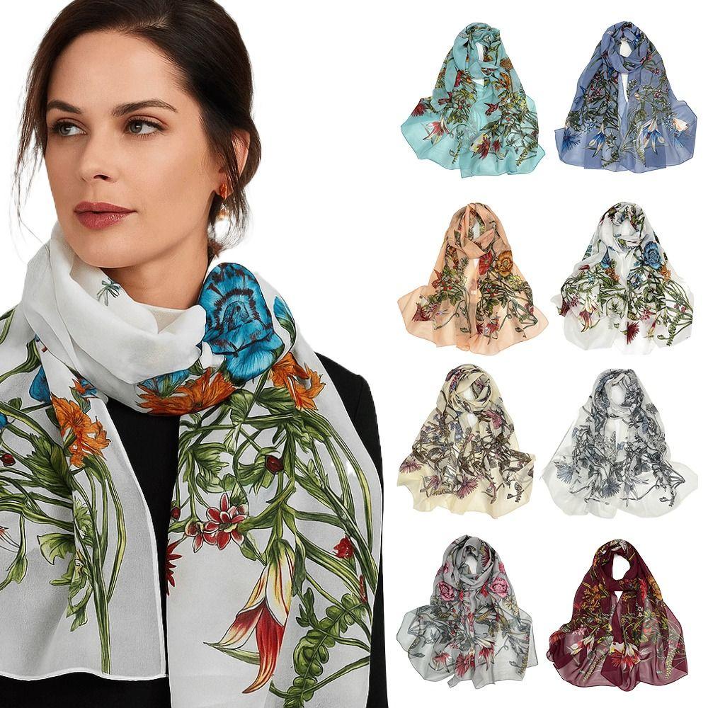Sun-Resistant Silk Scarf Breathable Long Wraps Durable Bandana for Women