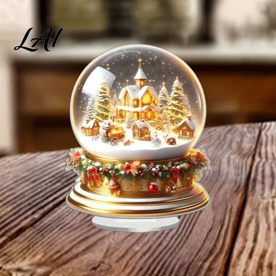 Winter Snow Scene Ornaments Christmas Apple Lollipop 2D Acrylic Figurine Ornament with Santa Waterproof Holiday Home Decor Inside Tabletop