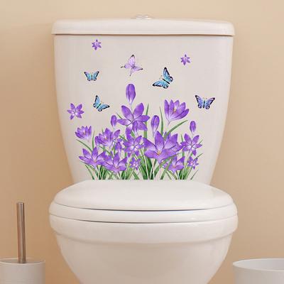 Autocolant de Perete cu Fluture și Floare Violetă Decor Baie Toaletă Sufragerie Mobilier Decorațiuni Casă Decaluri Înfrumusețează Autoadeziv Mur