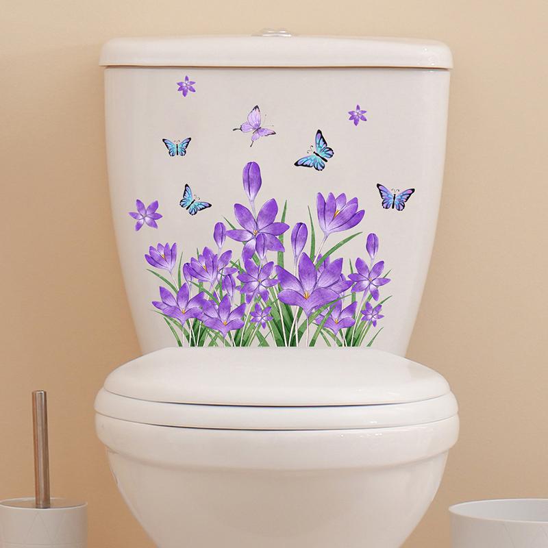 

Фиолетовый цветок бабочка настенная наклейка ванная комната туалет декор гостиная шкаф украшение дома наклейки украшают самоклеящиеся Mur 25x30cm