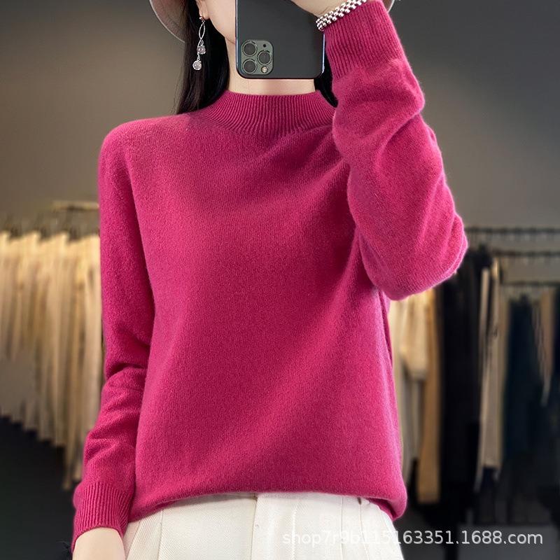 Autumn and winter new pure wool sweater women's semi-turtleneck first-line ready-to-wear wool sweater knitted sweater loose and thin bottoming shirt